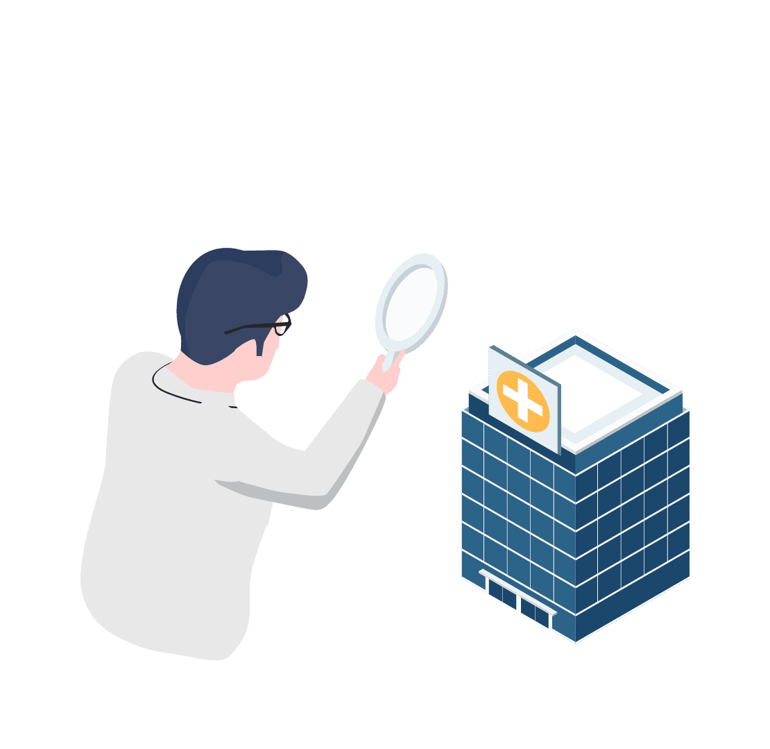 Illustration representing a clinical monitor auditing data consistency and site compliance with a magnifying glass.
