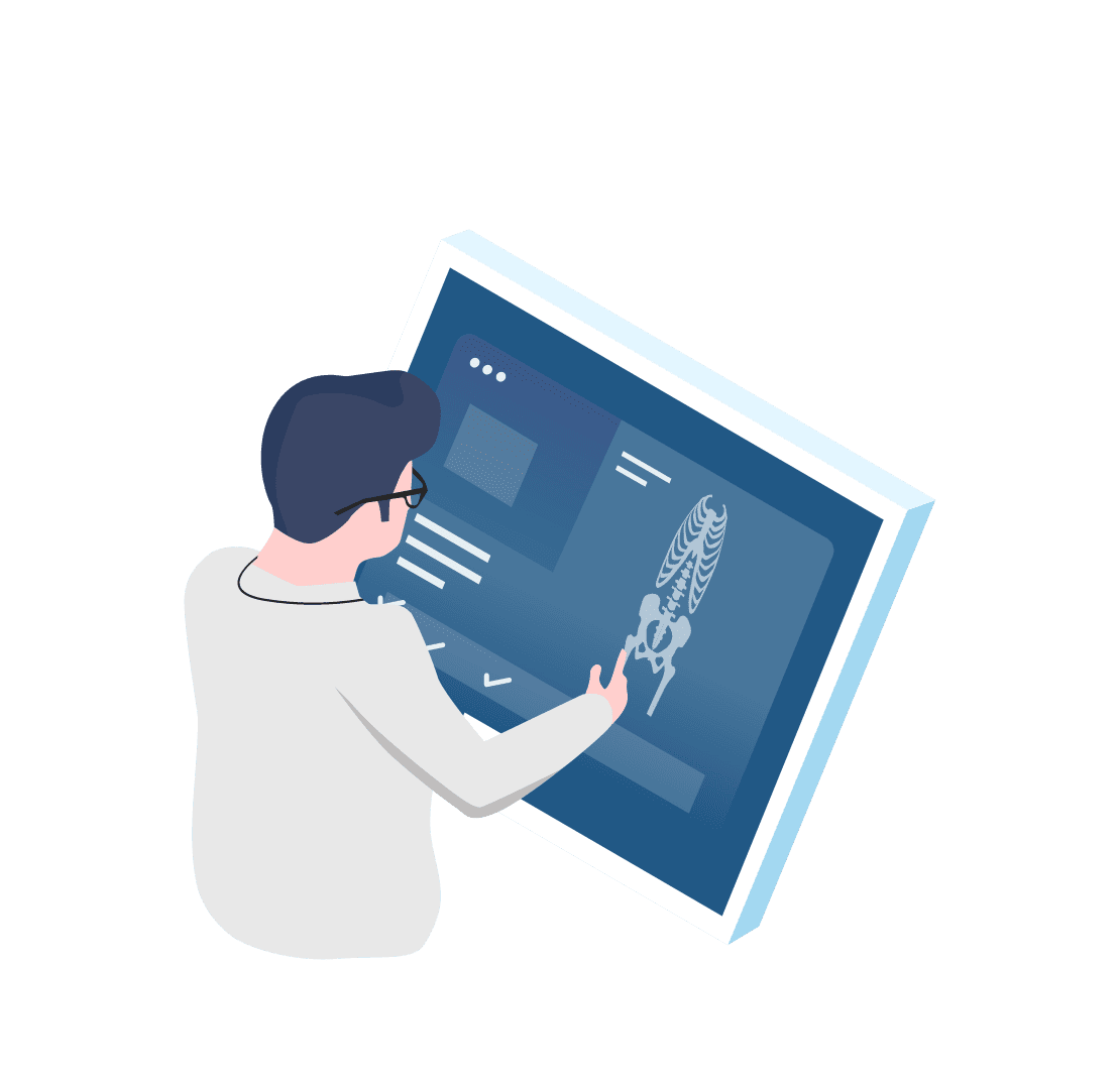 Illustration representing a medical expert reviewing clinical imaging using the embedded viewer and eCRF.