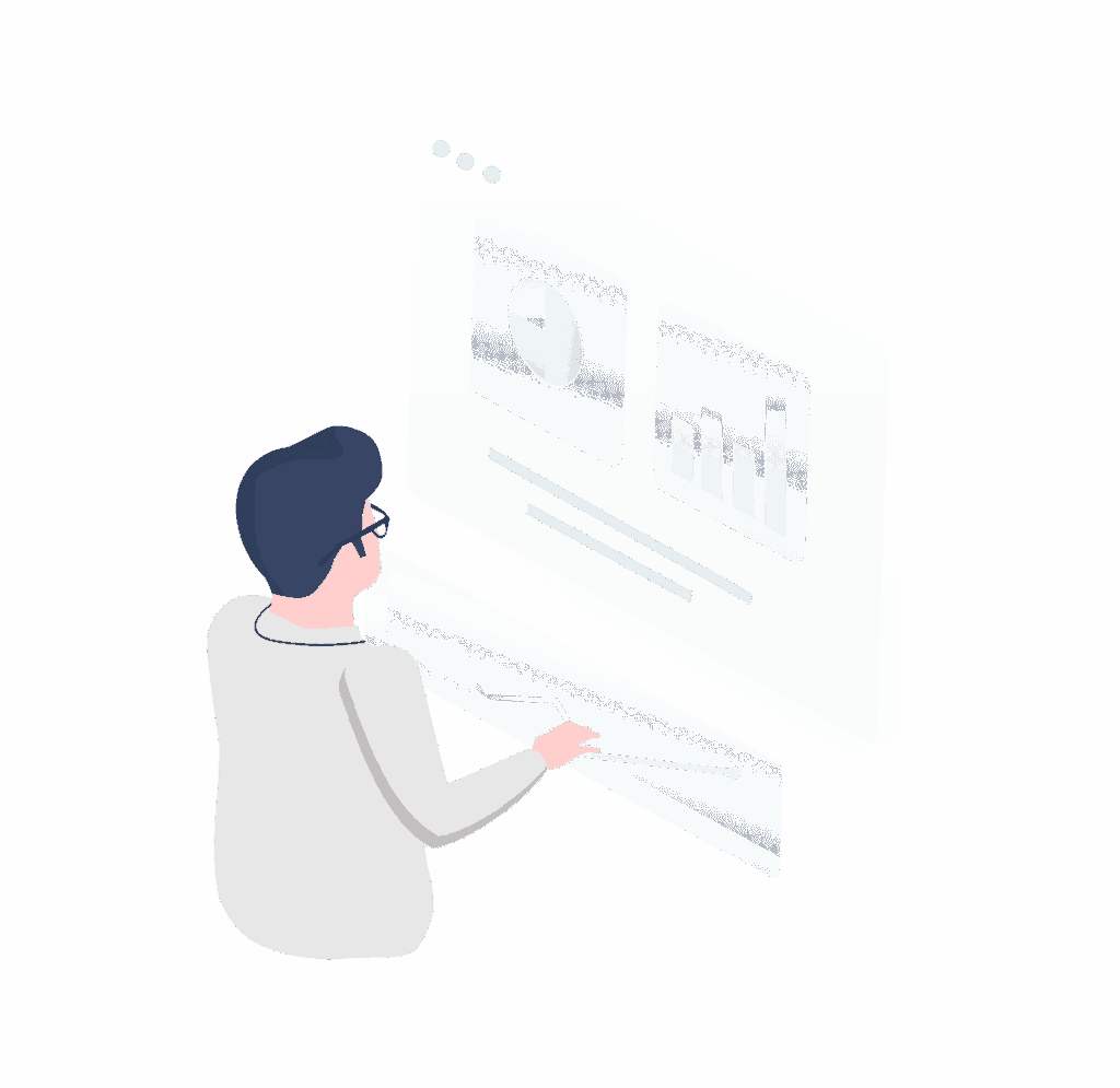 Illustration representing a clinical trial supervisor tracking study progress and system audit trails.